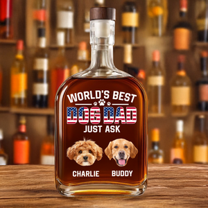 Custom Photo American Best Dog Dad - Personalized Whiskey Bottle HO82 894144
