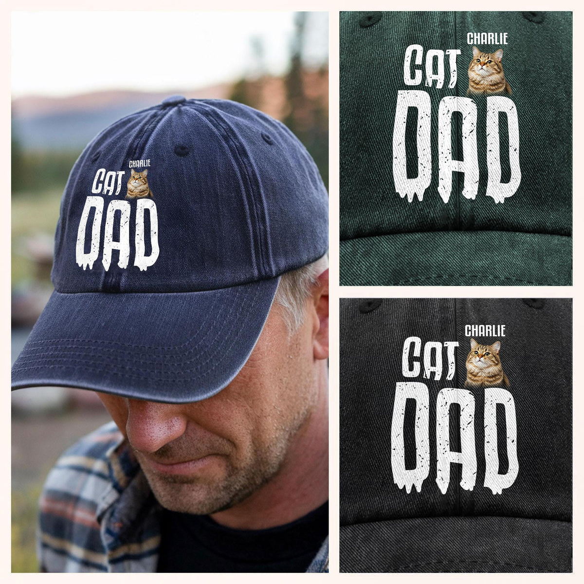 Custom Pet Photo Sleeping On Dad Washed Denim Baseball Cap For Dog And Cat Lovers LM32 895065