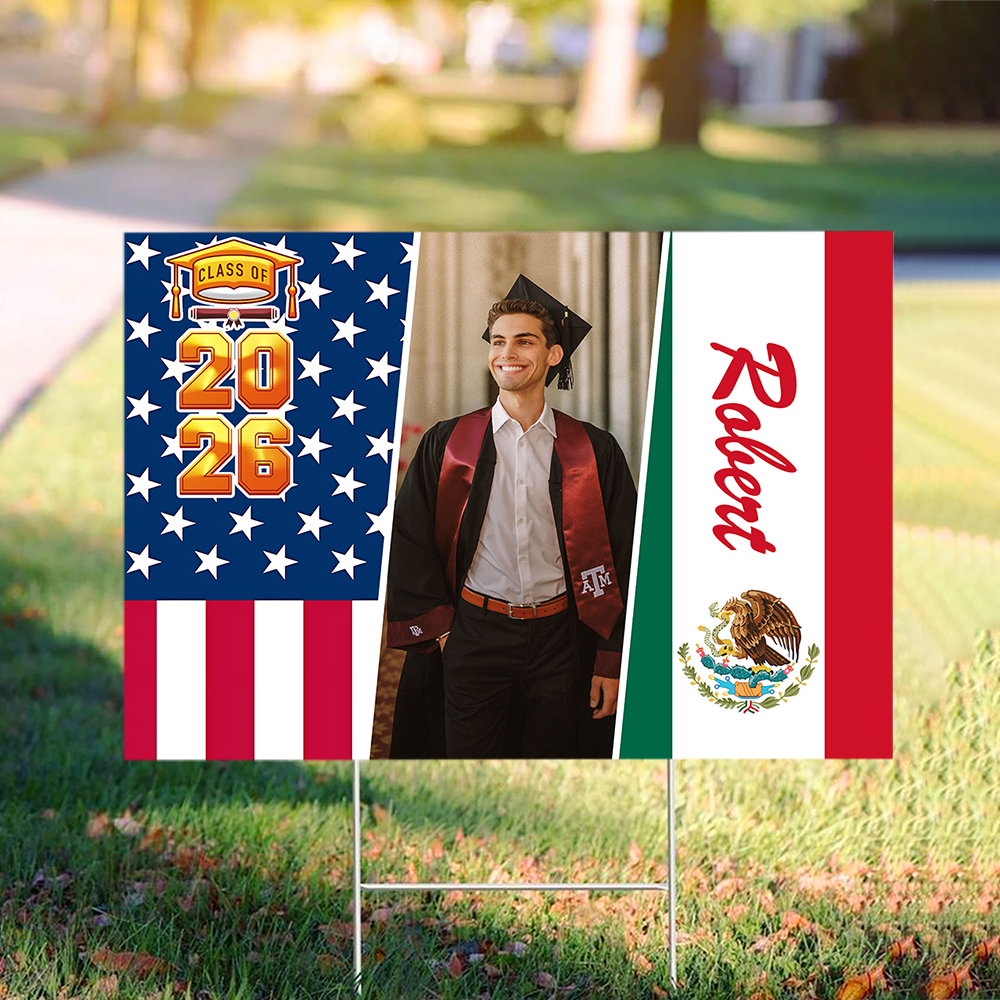 Custom Photo With Country Flag Graduation Class of 2026 Yard Sign TH10 169149