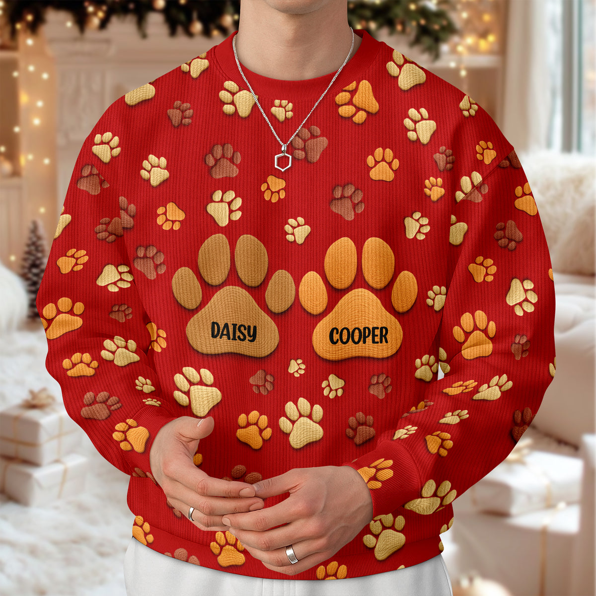 Personalized Custom Name On Paw 3D Effect Ugly Sweater For Dog Lover TH10 896453