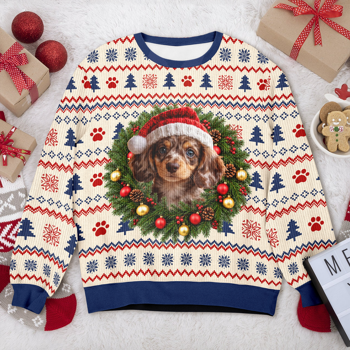 Custom Pet Photo Christmas Wreath Gift Personalized Ugly Sweatshirt CH07 181154