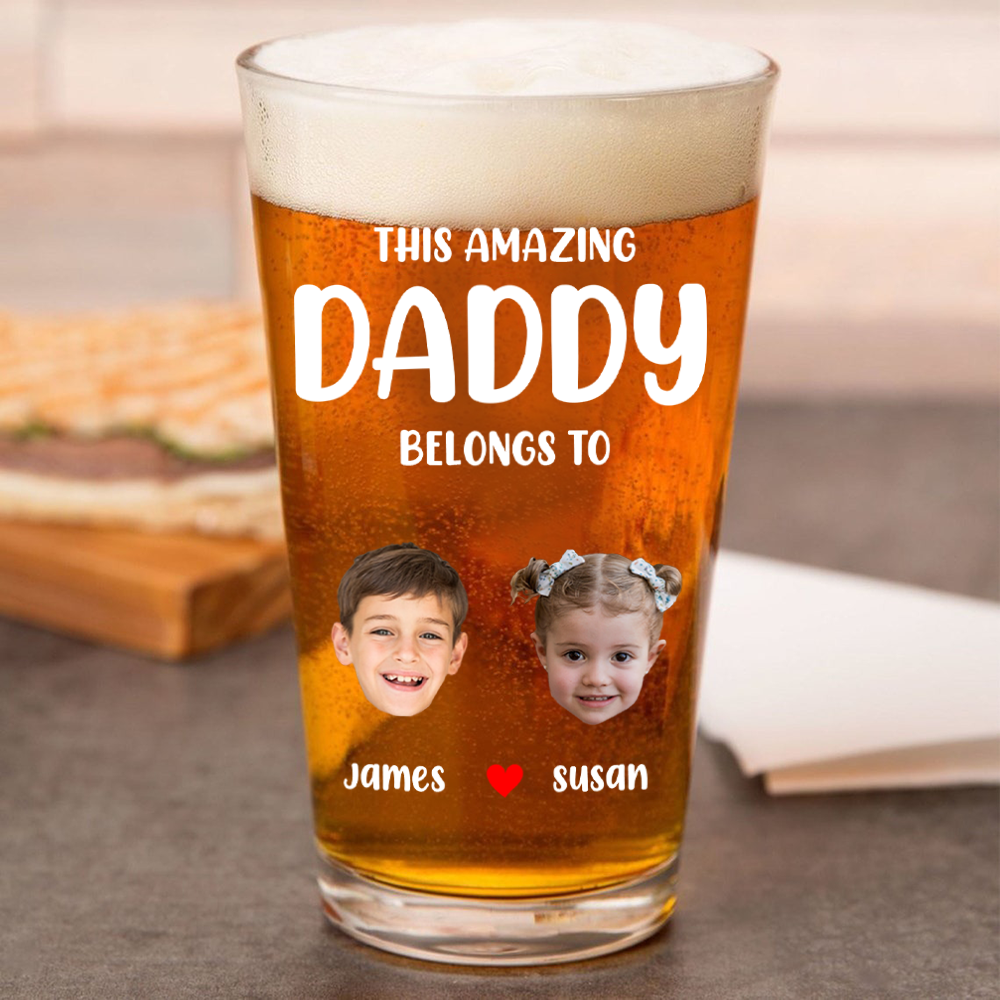 Custom Photo This Grandpa Belongs To Grandchildren Print Beer Glass Father's Day Gift HA75 892174