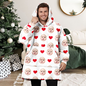 Custom Photo Face And Heart Icon Hoodie Blanket HA75 898286