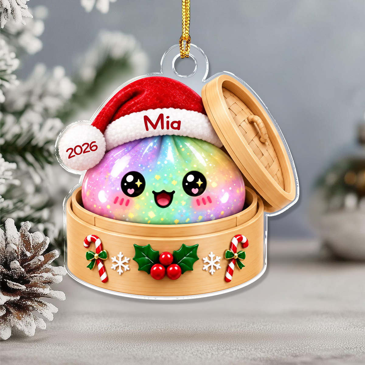 Personalized Glitter Dumpling Christmas Acrylic Ornament Dumpling Lover Gift, Kids Christmas Gift LM32 670141
