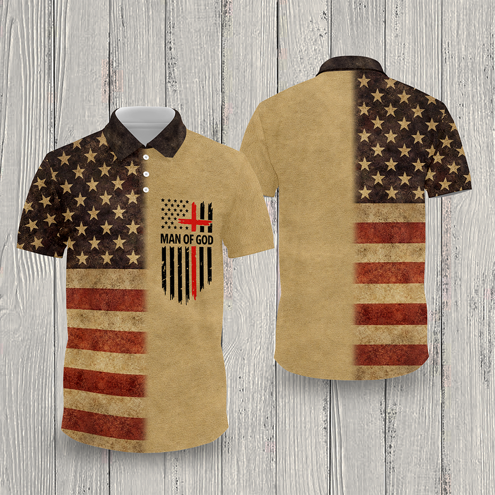Man of God Patriotic Polo Shirt – American Flag Christian Faith Shirt for Men LM32 899599