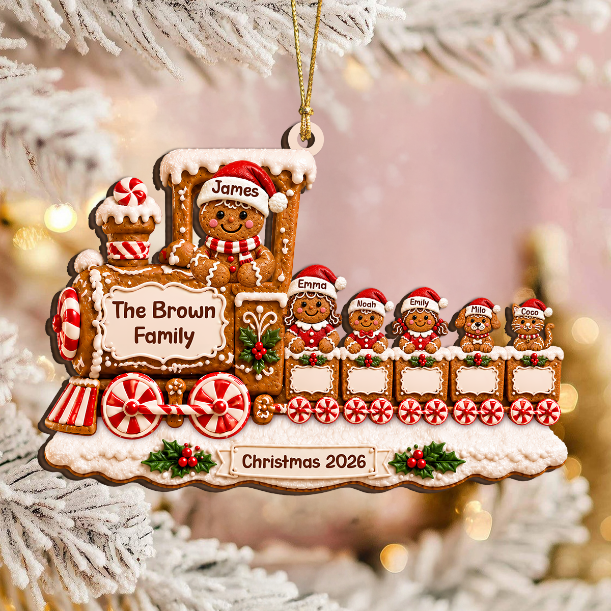 Personalized Gingerbread Train Family Christmas Wooden Ornament LM32 670101
