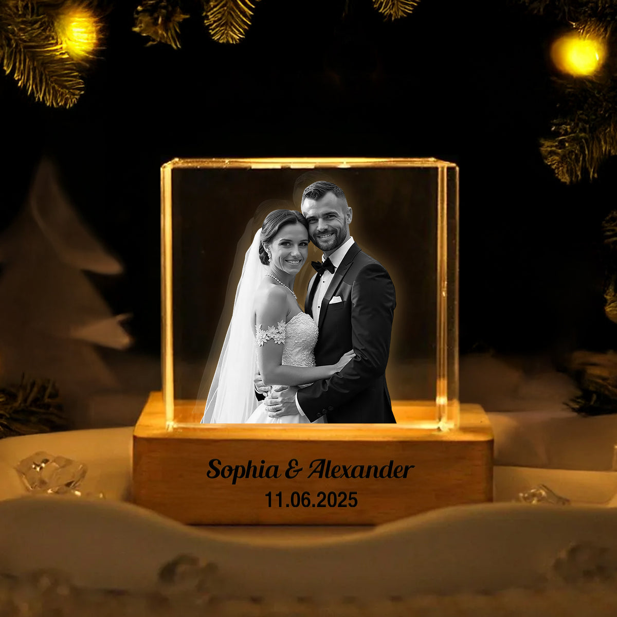 Custom Wedding Photo Engraved Crystal Photo With Light CH07 910034