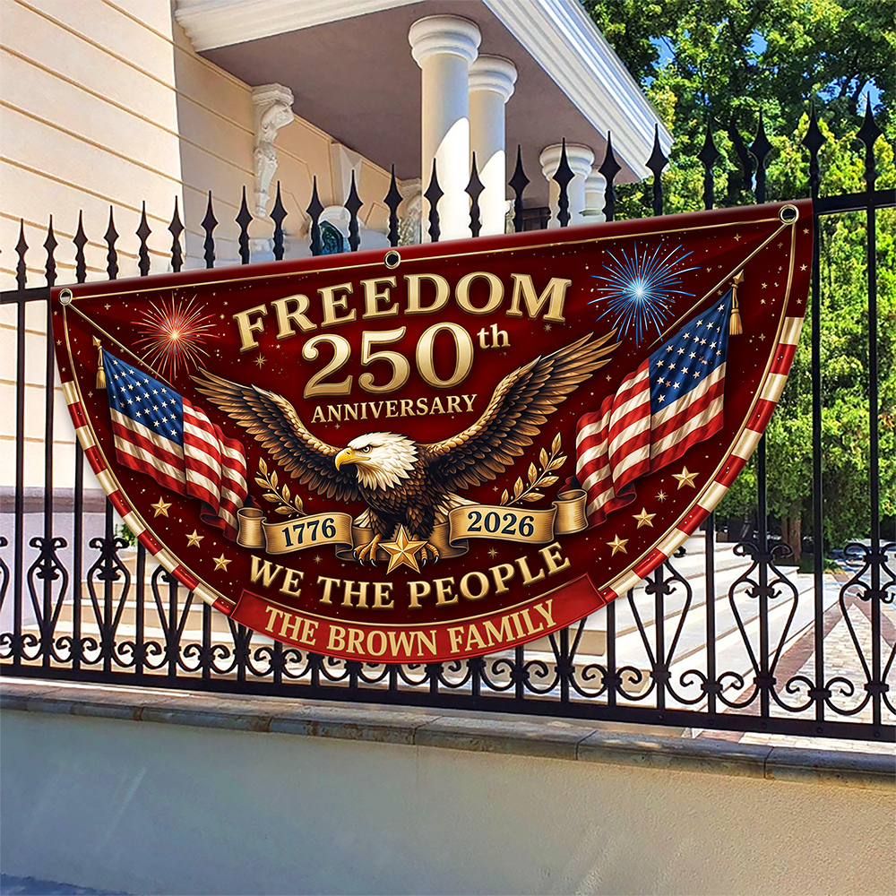 Freedom 250th Anniversary Non-Pleated Fan Flag, USA 1776-2026 Patriotic Decor LM32 669257