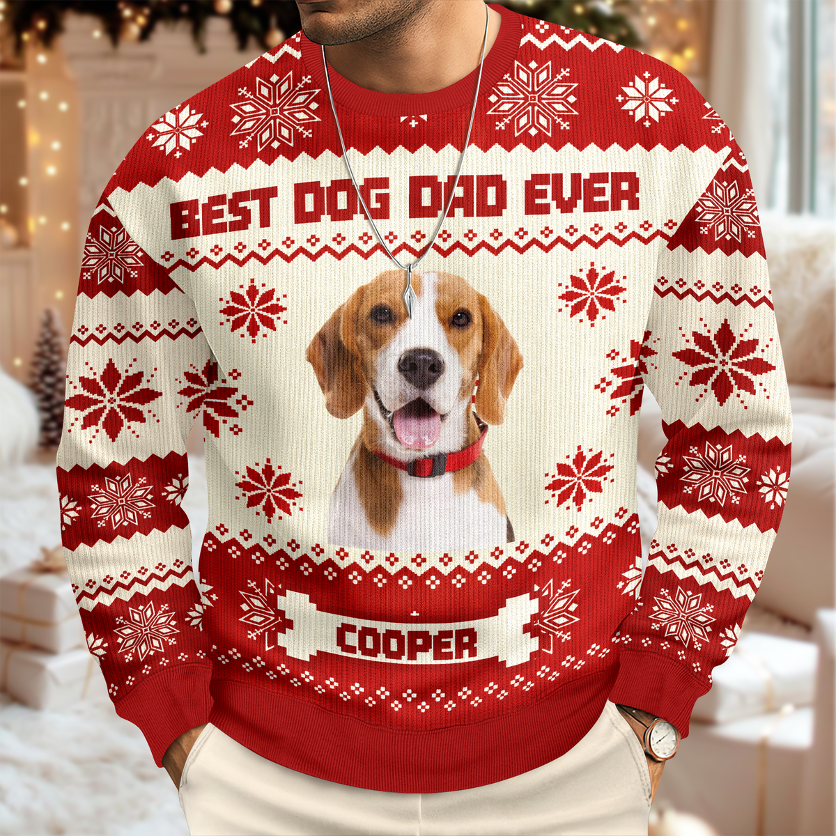 Custom Dog Photo Best Dog Dad, Dog Mom Ever Christmas Ugly Sweater TH10 170953