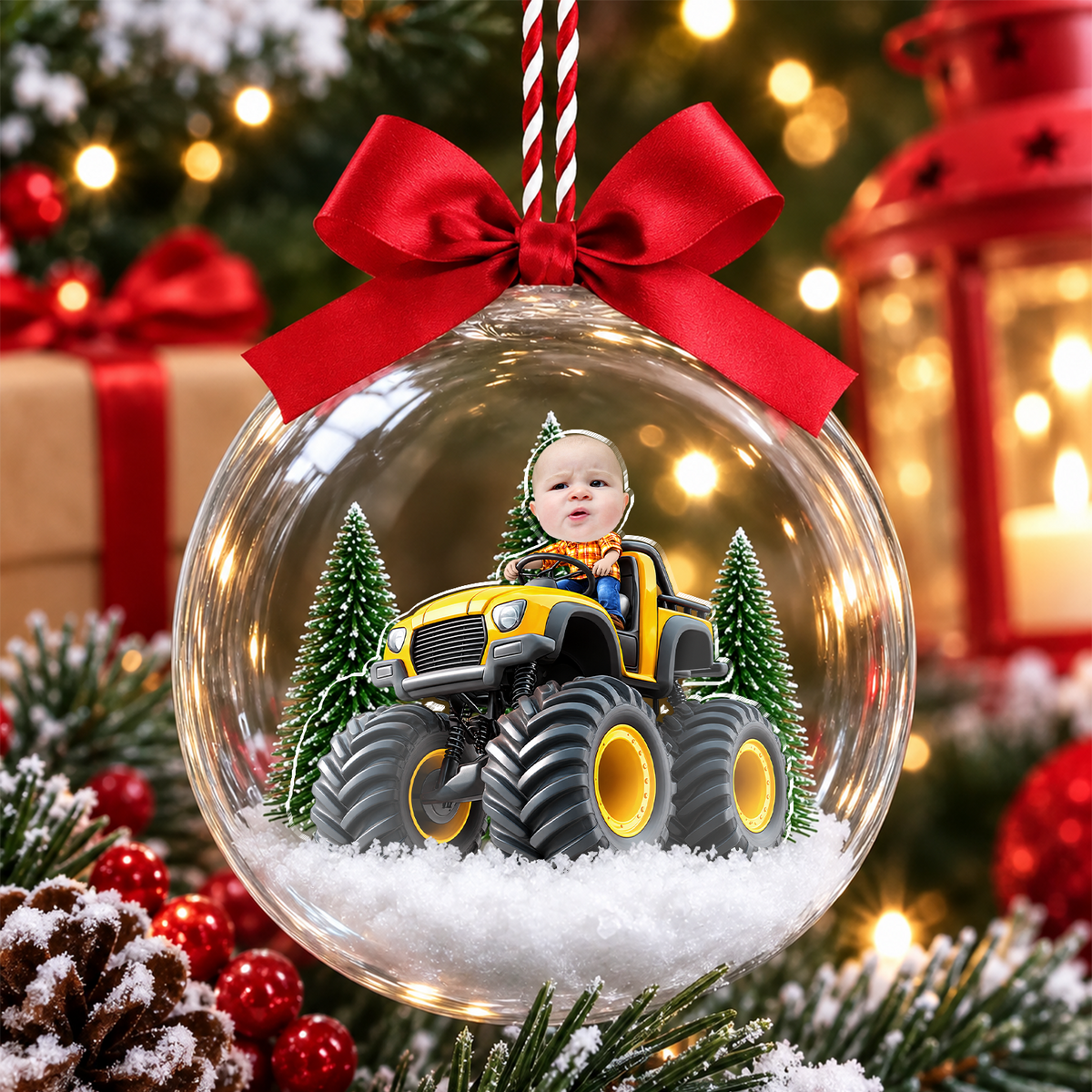 Custom Face Kid Riding Monster Truck 3D Acrylic Ball Ornament, Special Christmas Keepsake for Kids HO82 903912