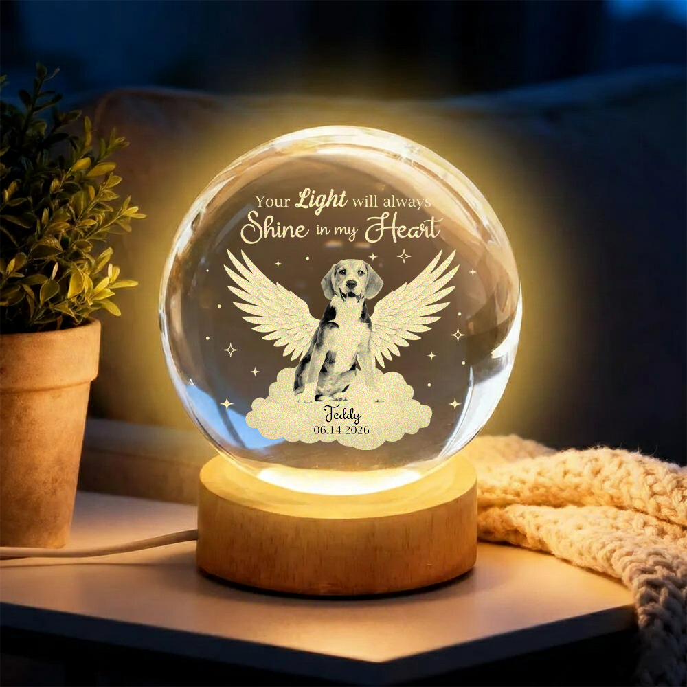 Custom Photo Dog Cat Pet Your Light Will Always Shine In My Heart Memorial Engraved Crystal Ball LED Night Light HO82 901434