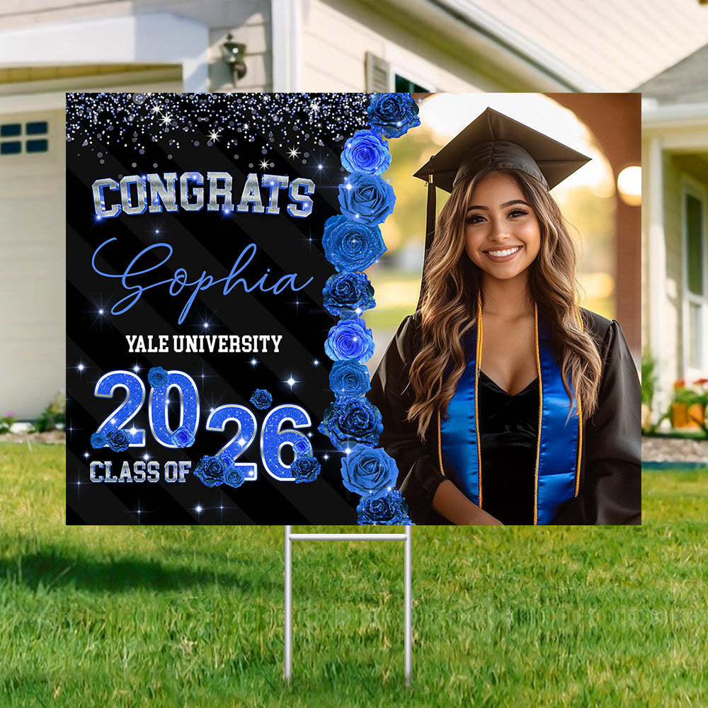 Custom Photo Rose Background Class Of 2026 Graduation Yard Sign HA75 920464