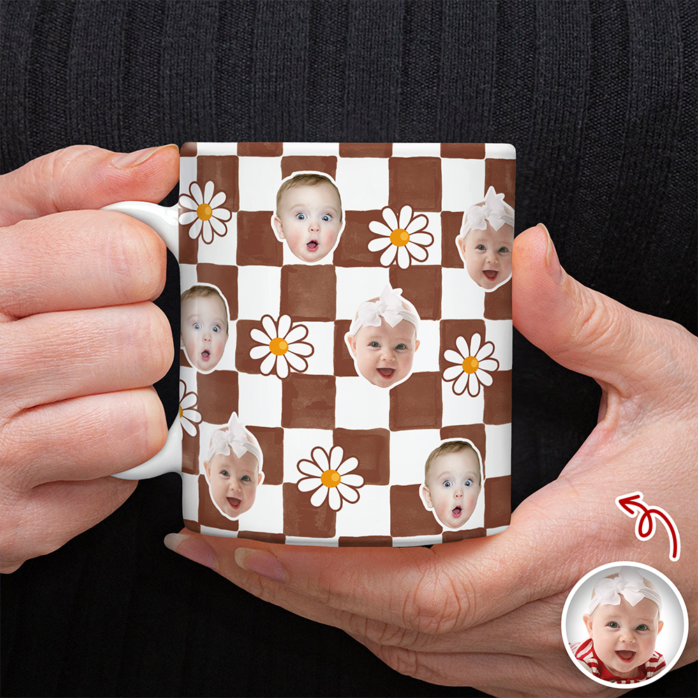 Custom Baby Face Daisy Checkered Print Full Mug - Personalized Gift for Mom & Dad TH10 169943