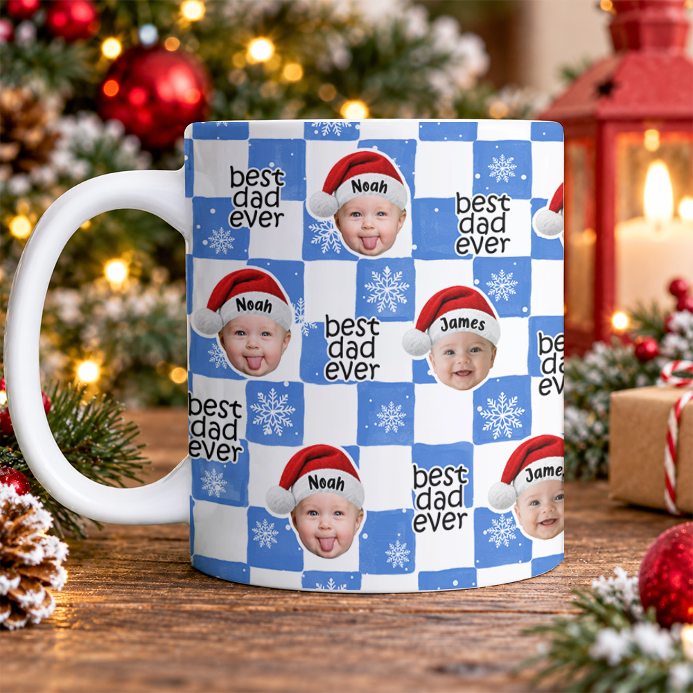 Custom Cute Baby Photo Best Dad, Mom Ever Christmas Pattern Print Full Mug LM32 670041