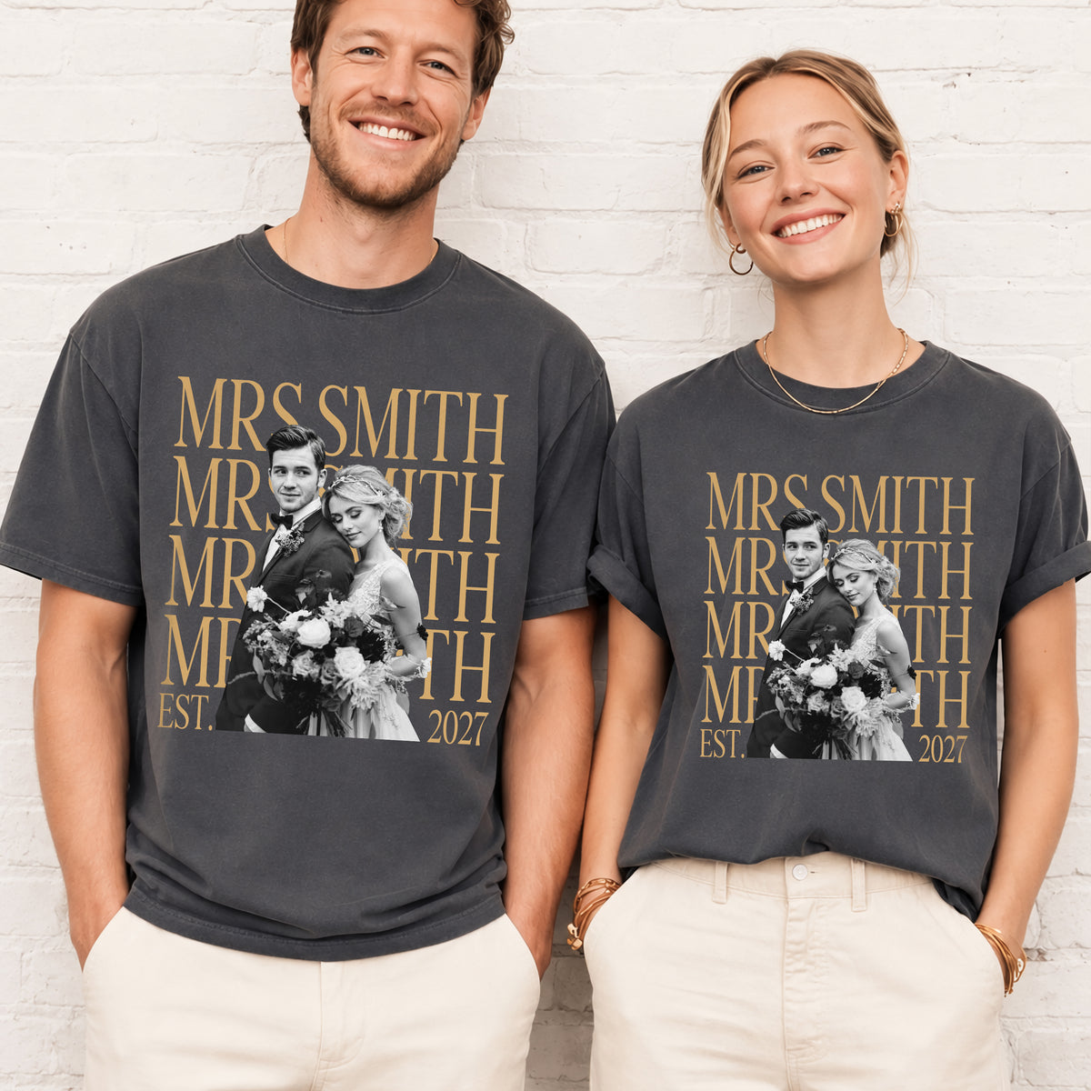 Personalized Wedding Photo Mr And Mrs Comfort Shirt, Couple Wedding Morning Outfit HA75 922210