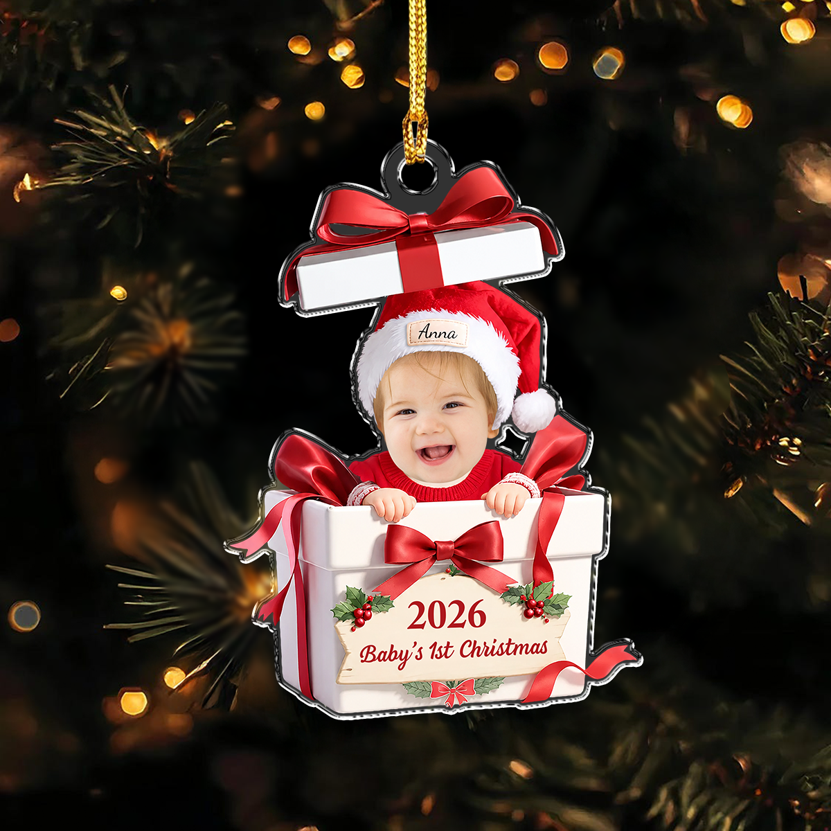 Custom Photo Baby’s First Christmas Acrylic Ornament, Personalized Newborn Keepsake HA75 919092