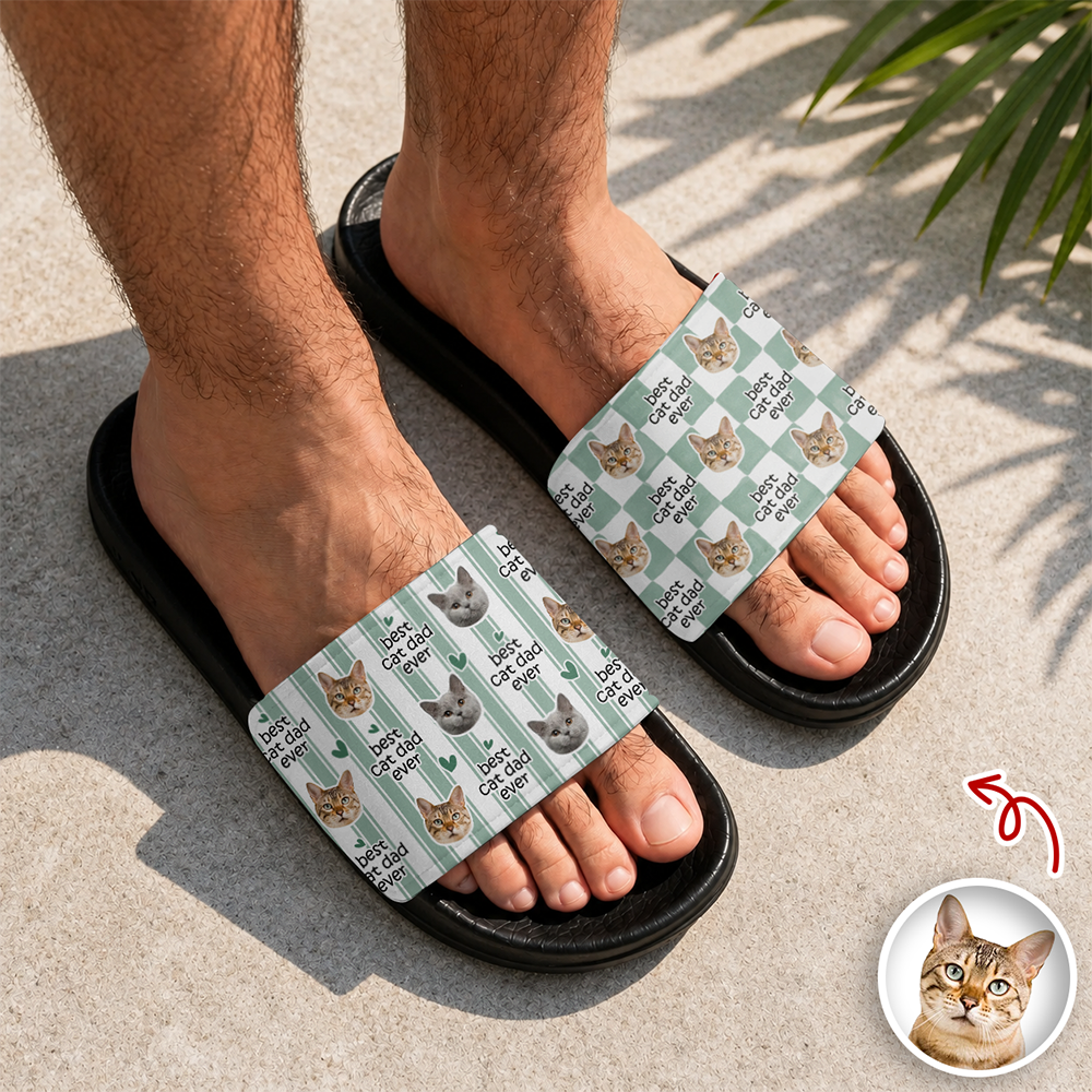Custom Photo Best Dog Dad, Dog Mom Ever Slide Sandals - Gift For Dog Cat Lovers HO82 902616