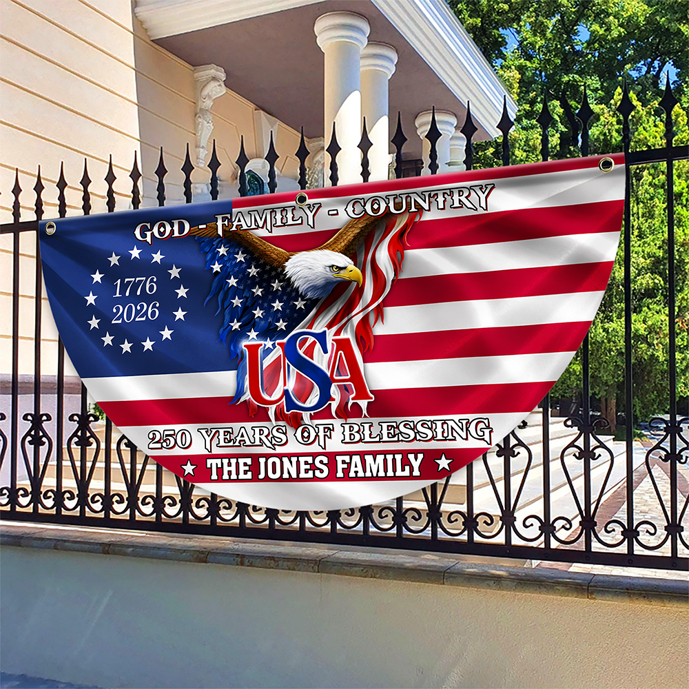 Custom Family Name 250 Years of Blessing 1776 2026 USA Patriotic Non-Pleated Fan Flag HA75 920750