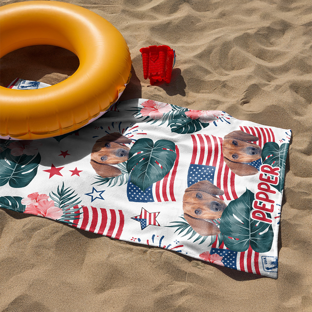 Custom Dog Photo Independence Day Beach Towel CH07 895812