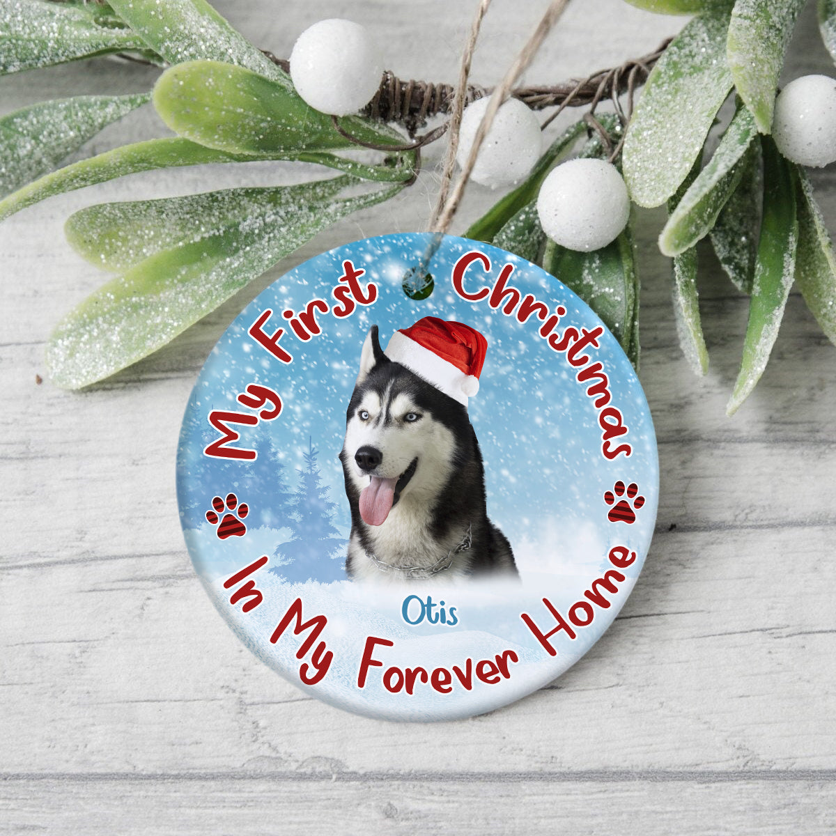 Custom Dog Photo My First Christmas In My Forever Home Christmas Ceramic Ornament CH07 896586