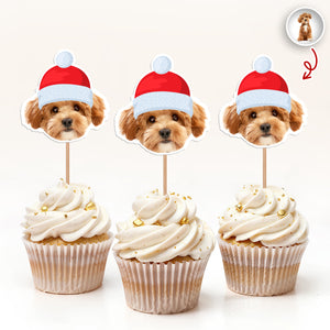 Custom Cute Face Christmas Cupcake Topper - XMAS Party Decor For Dog Lovers CH07 896330
