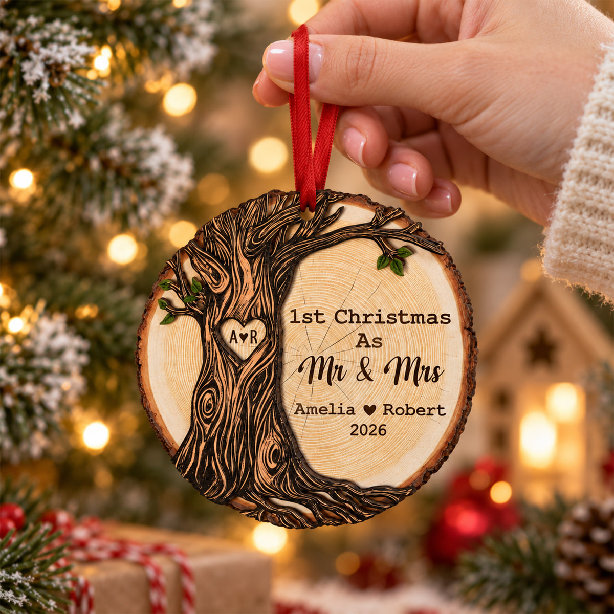 Personalized First Christmas as Mr & Mrs Layered Wood Ornament HA75 919268