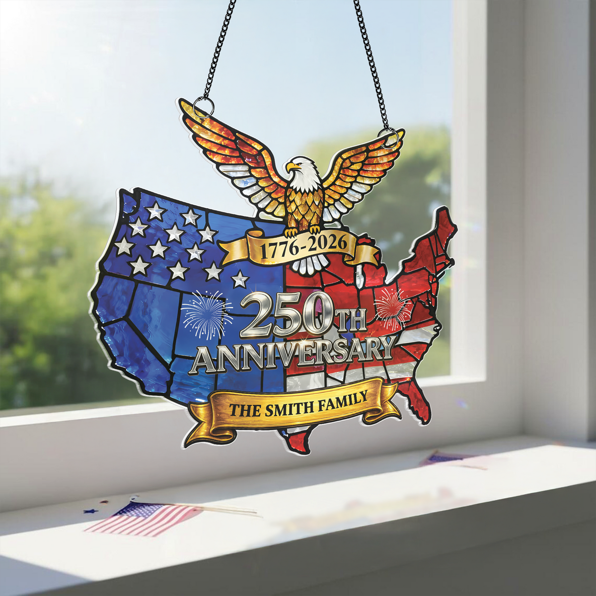 Custom Family Name American Eagle 250th Anniversary Acrylic Suncatcher CH07 910620
