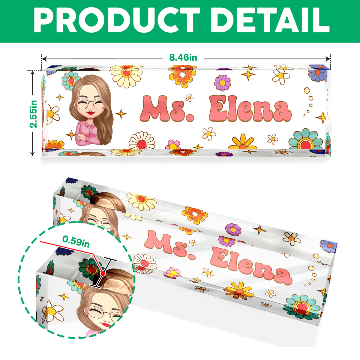 Personalized Teacher Acrylic Desk Name Plate Floral Pattern Gift for Teacher HA75 892624