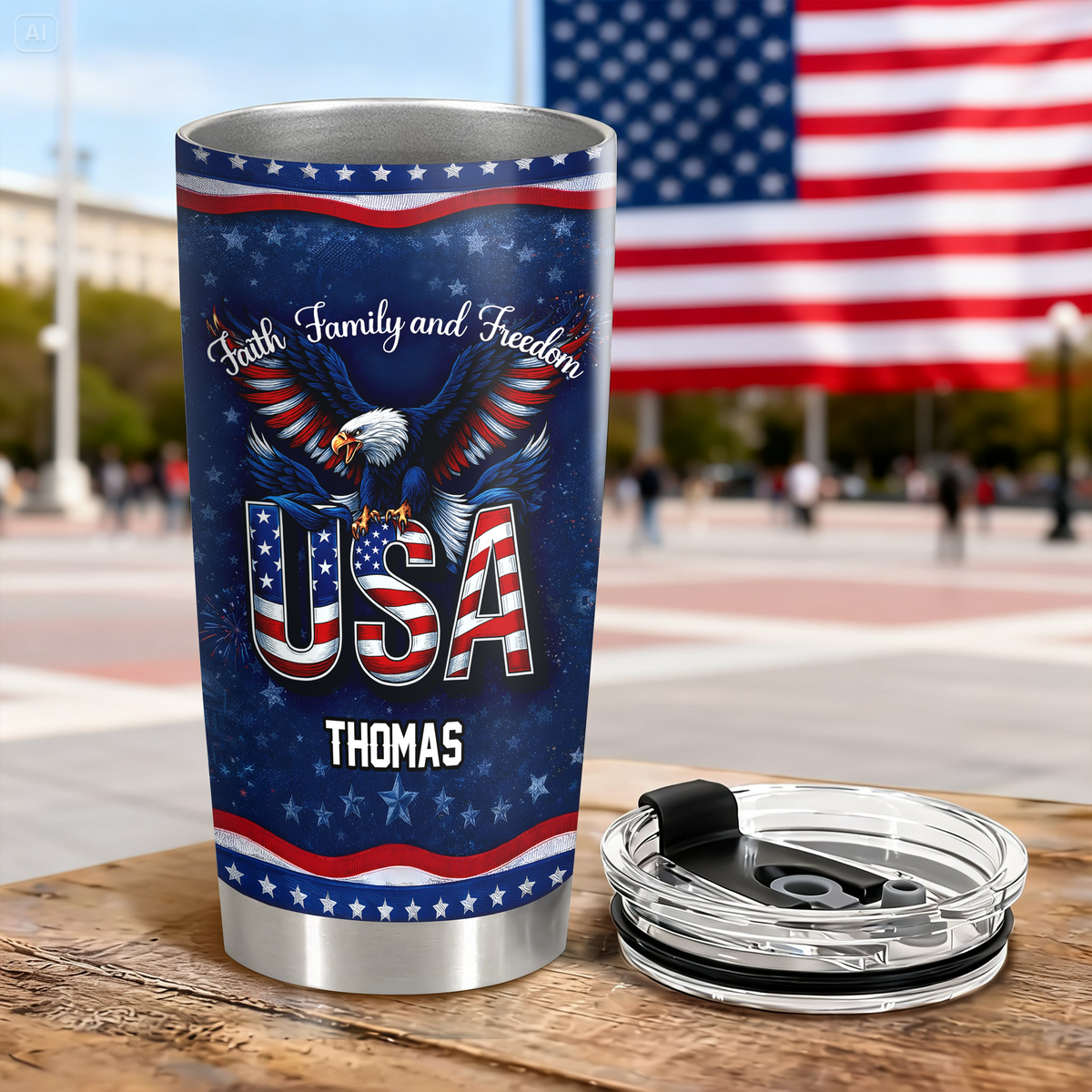Custom Name Faith, Family & Freedom America 250 Years Anniversary Fat Tumbler 1776–2026 CH07 910590