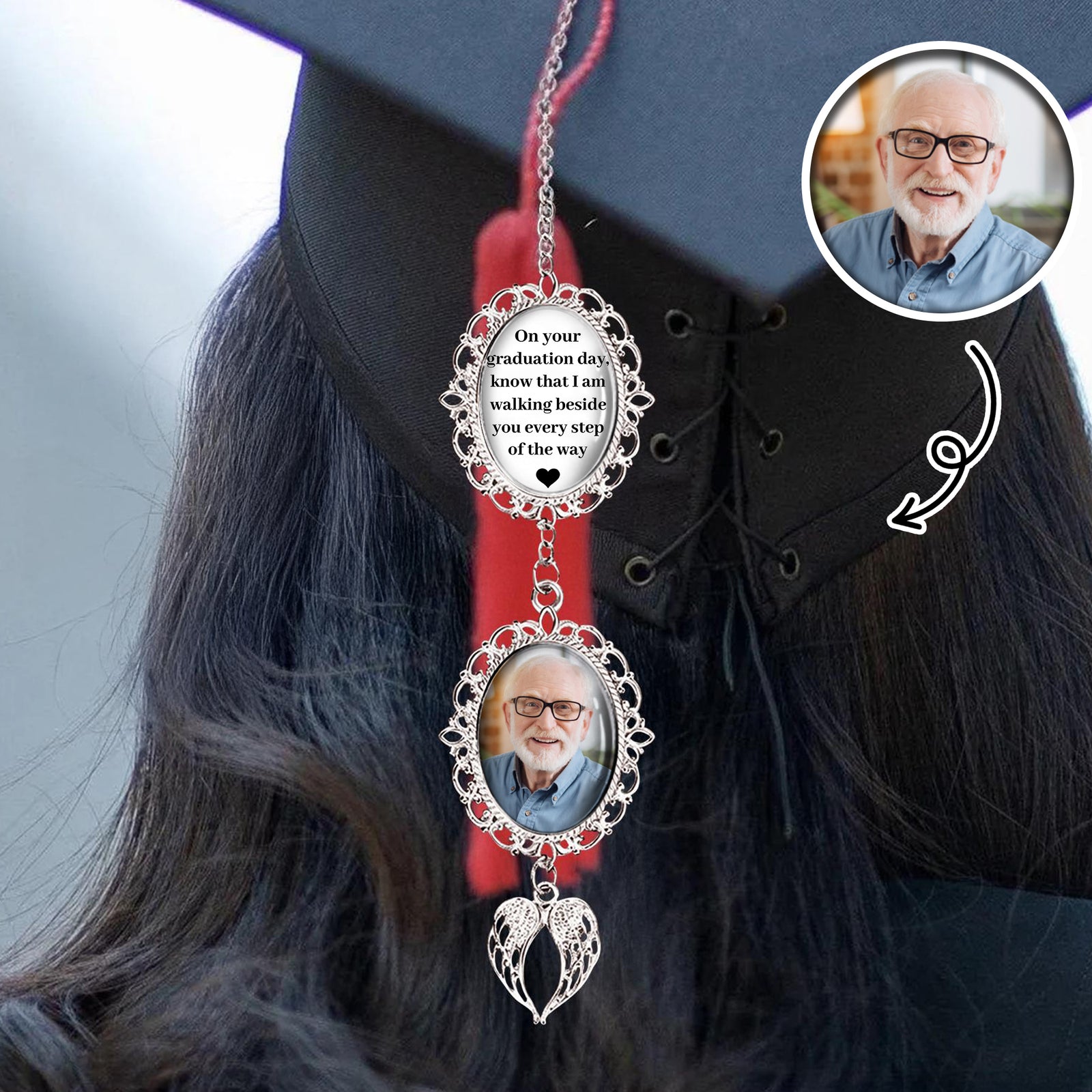 Custom Photo Memorial Graduation Tassel Charm With Angel Wings HO82 901370