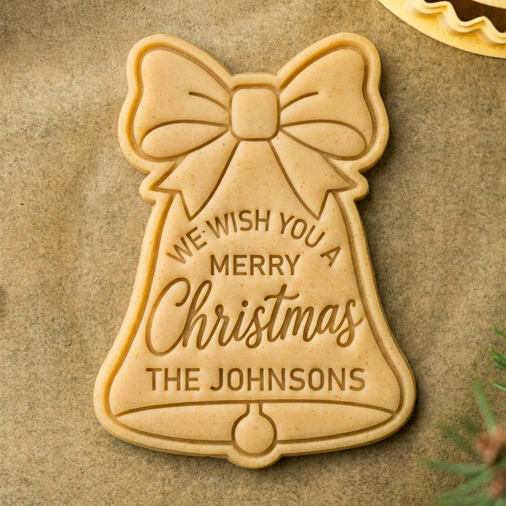 Personalized Christmas Bell Cookie Cutter and Stamp, Personalized Holiday Baking Gift CH07 181148