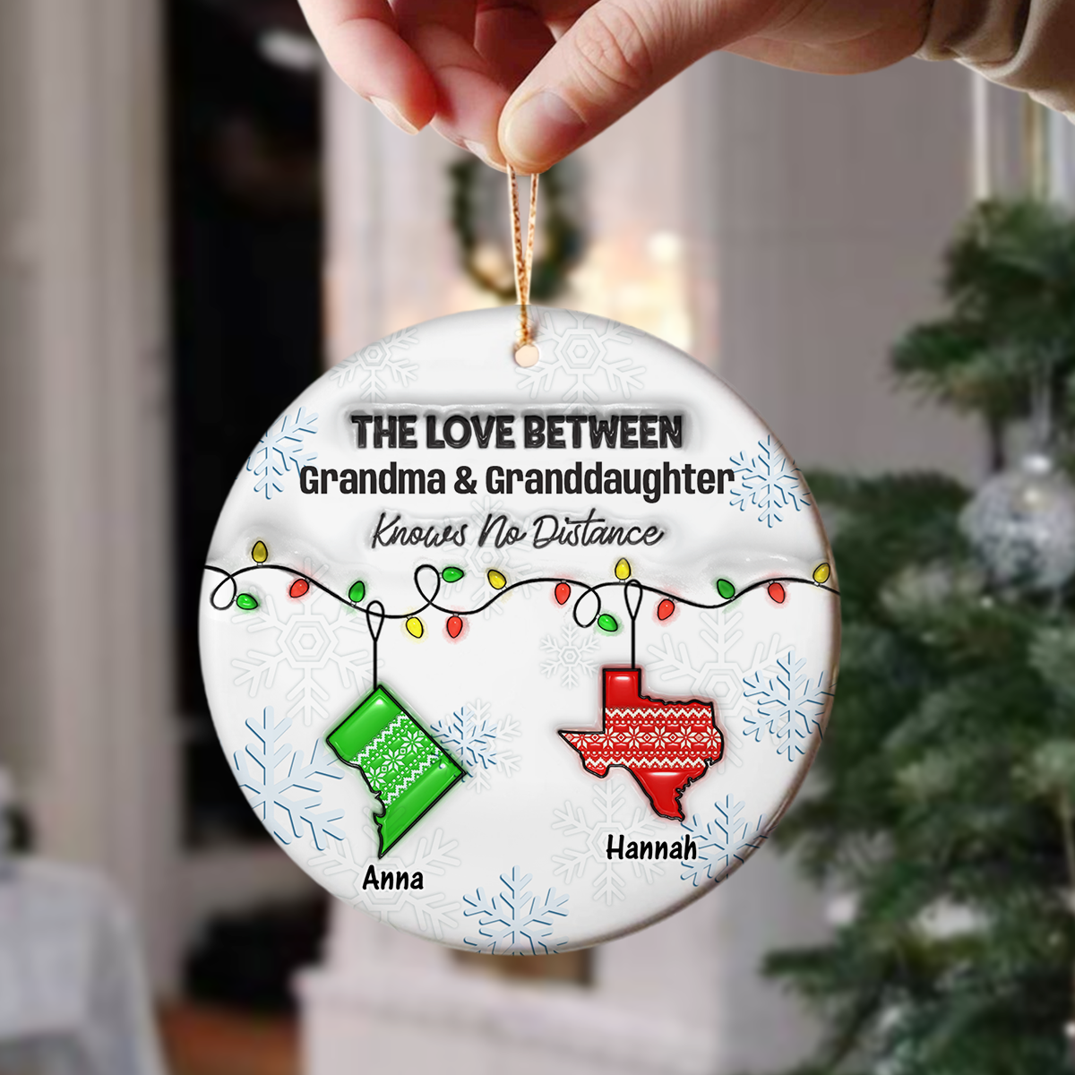 The Love Between Grandma & Granddaughter Knows No Distance - Personalized 3D Inflated Effect Ceramic Ornament Ch07 899340