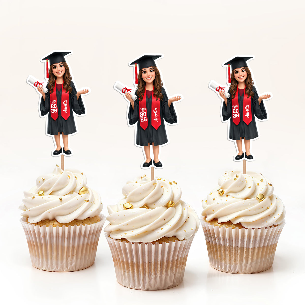 Custom Photo Class Of 2026 3D Cartoon Style Graduation Cupcake Toppers HA75 920074