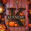 Custom Initial & Name Pumpkin Halloween Monogram Door Sign LM32 670003