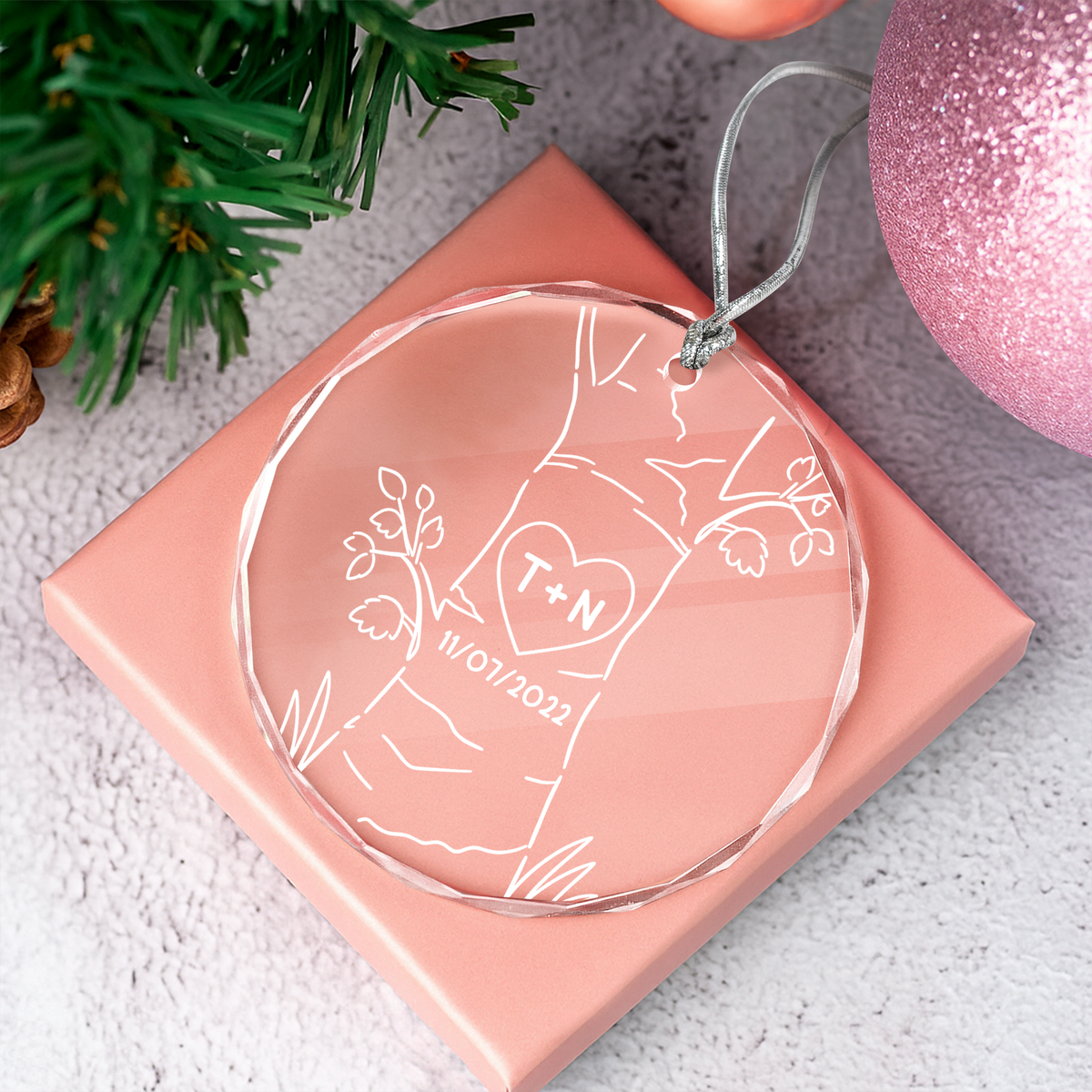 Custom Couple Names Wedding Anniversary Glass Ornament, Personalized Couple Keepsake Gift for Husband & Wife TH10 170779