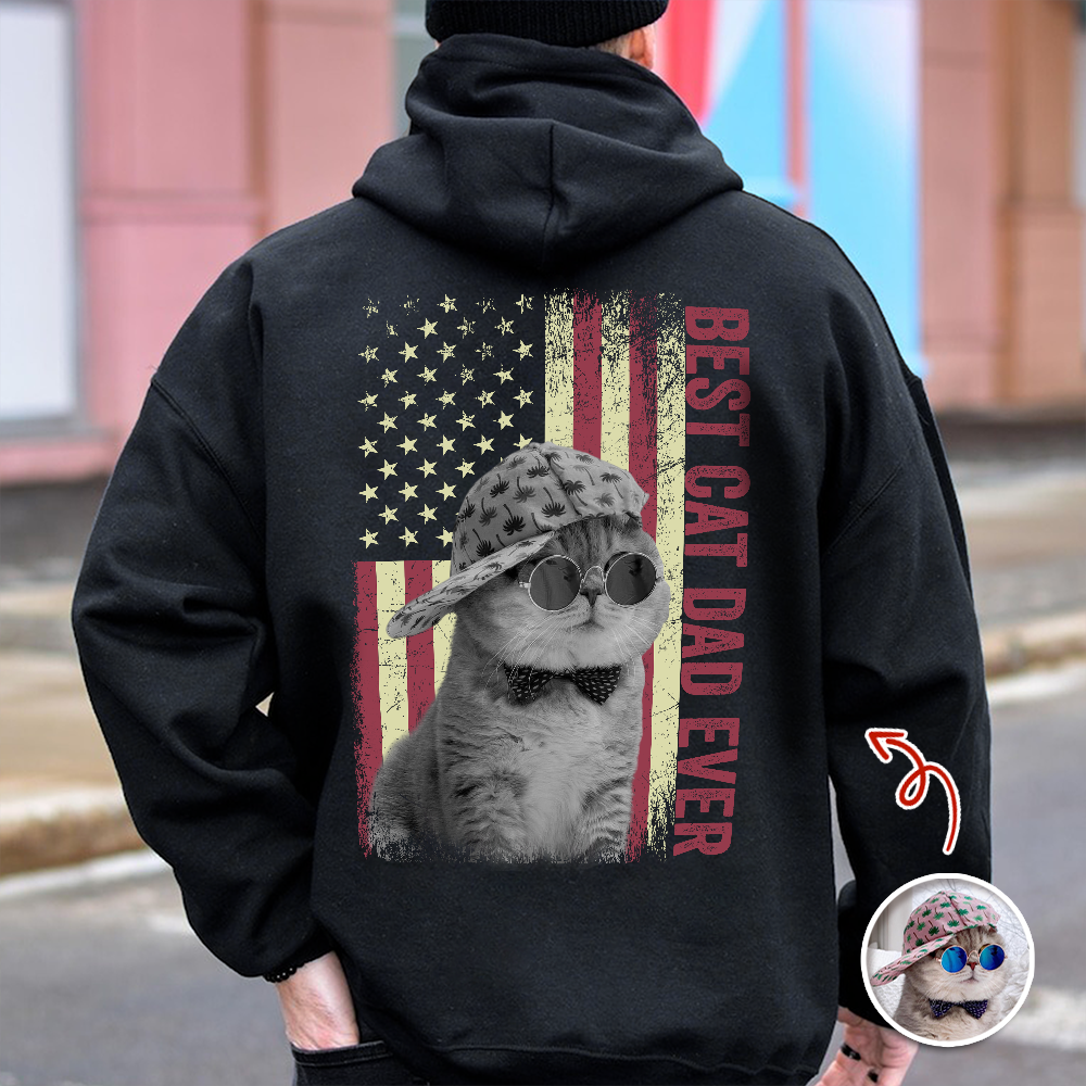 Custom Photo Best Cat Dad Ever With US American Flag Back Shirt Gift For Cat Lovers TH10 169891