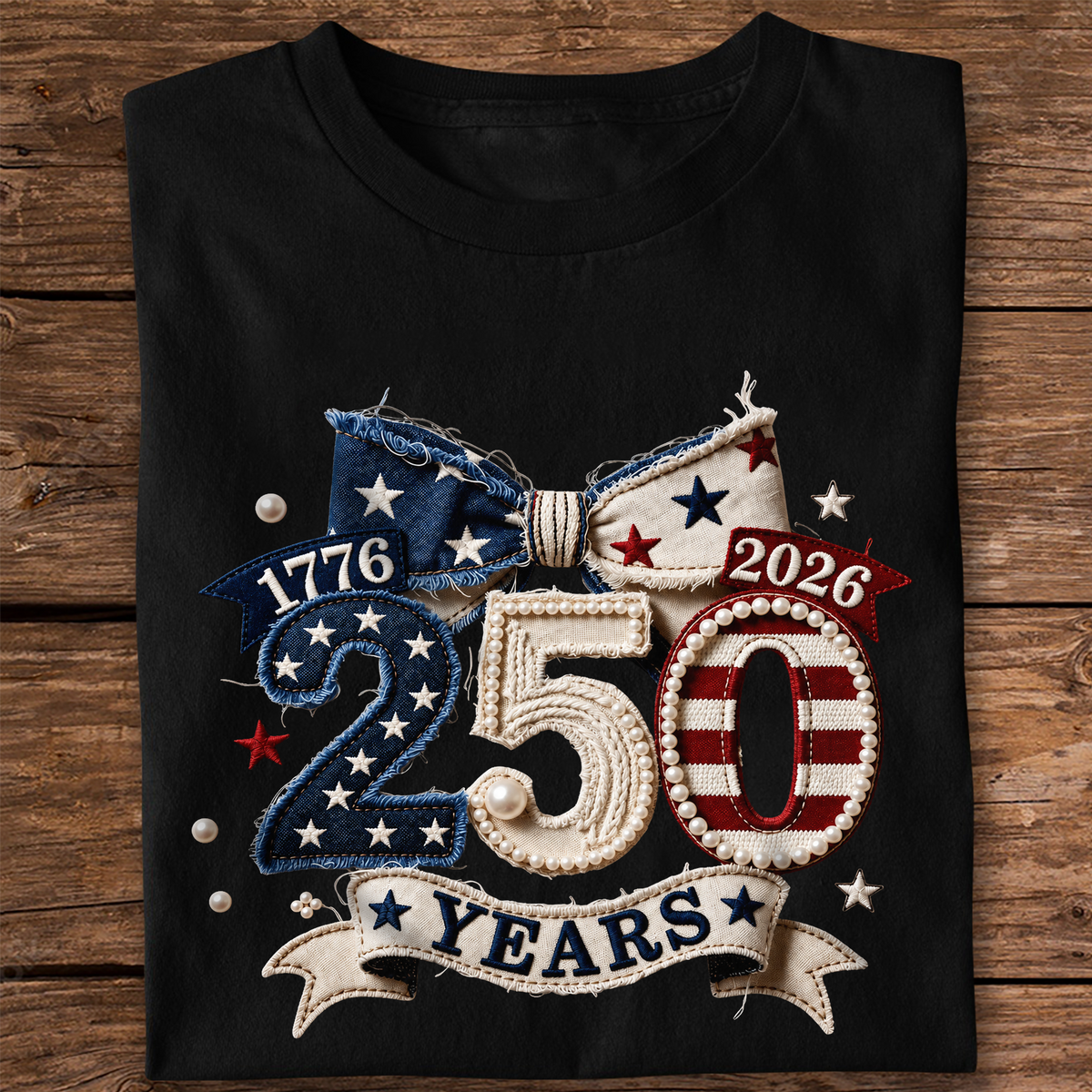 1776–2026 Patriotic 250 Years Independence Day Embroidered Effect Dark Shirt LM32 668913