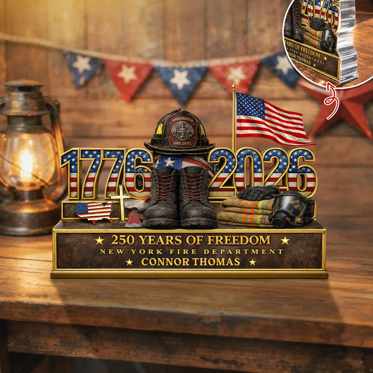 Personalized Firefighter 250 Years Of Freedom 1776–2026 Acrylic Block Plaque - Firefighter Gift, Patriotic Memorial Decor HO82 901886