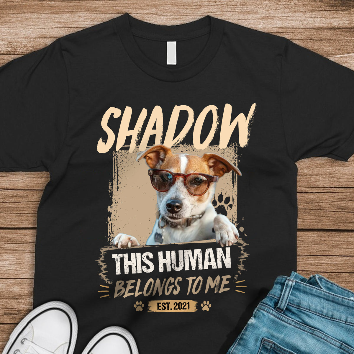 Custom Dog Cat Photo This Human Belong To Us Dark Shirt HO82 902706