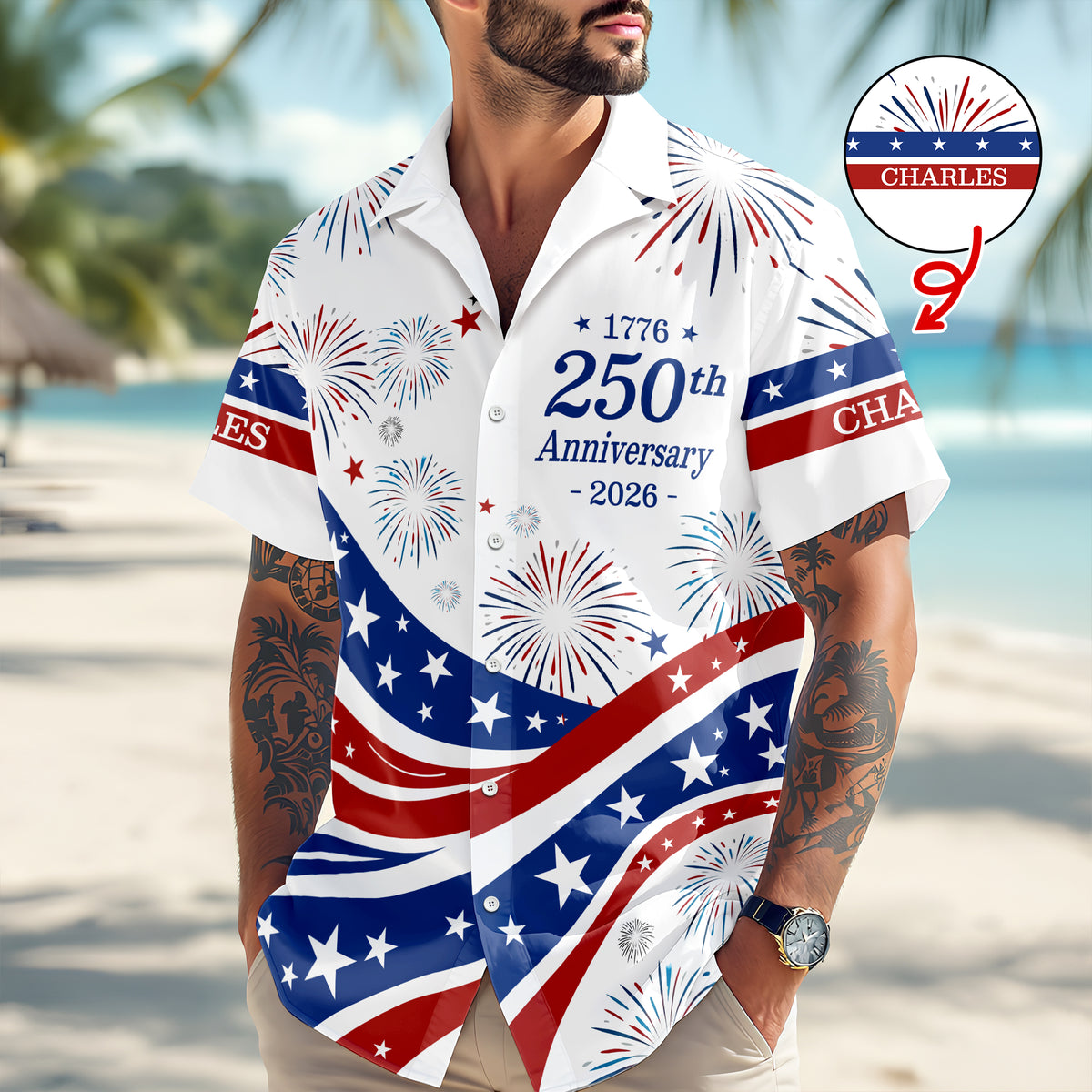 Custom Name USA 250th Anniversary 1776-2026 Hawaii Shirt - 4th of July Patriotic Gift HO82 901704