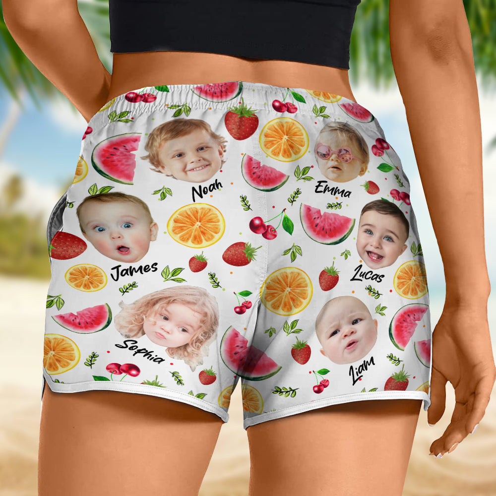Custom Cute Kid Face Watercolor Tropical Summery Women's Beach Short CH07 895830