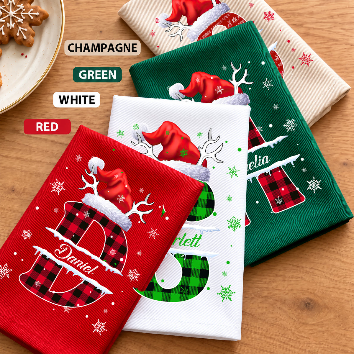 Custom Name Initial Letter Christmas Monogrammed Family Reusable Cotton Napkin HO82 903728