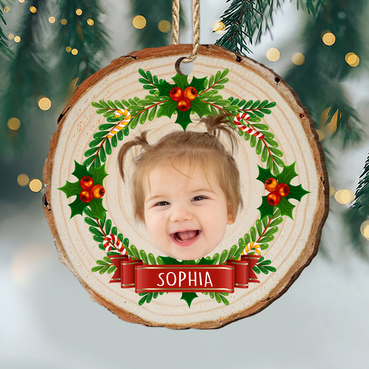 Customize Kid Face Wood Slice Ornament For Christmas HO82 903956