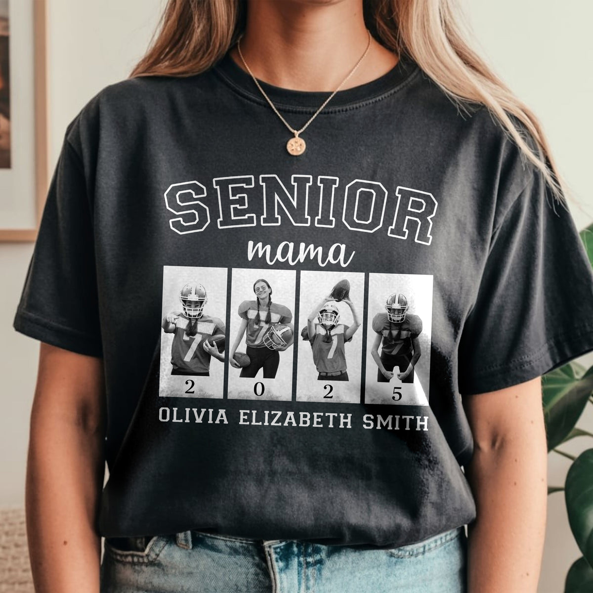 Custom Photo Senior Football Mama Comfort Color Shirt Gifts For Football Mom, Football Lover CH07 899444