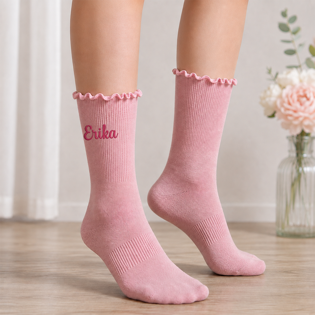Custom Name Embroidered Ruffle Socks For Girlfriend, Wife, Bridemaids TH10 170963