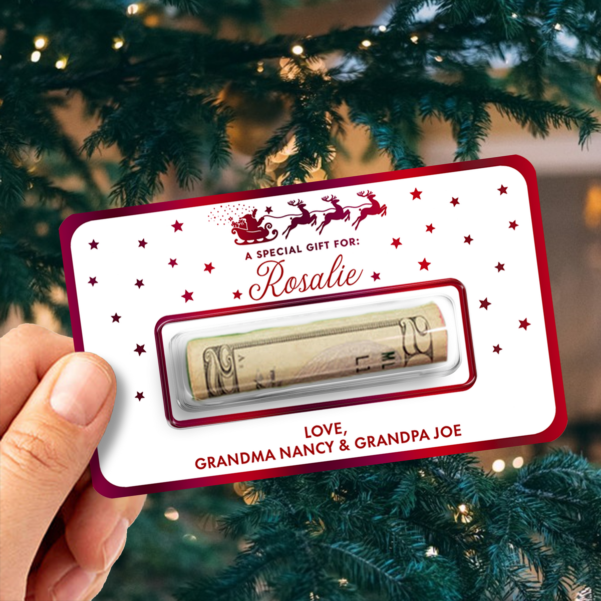 Personalized Merry Christmas Money Holder Card, Festive Cash Gift for Family & Friends LM32 669997