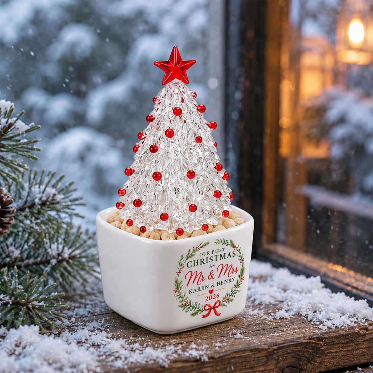 Personalized Initial Name Family Mini Ceramic Pot with Glass Christmas Tree HO82 903518