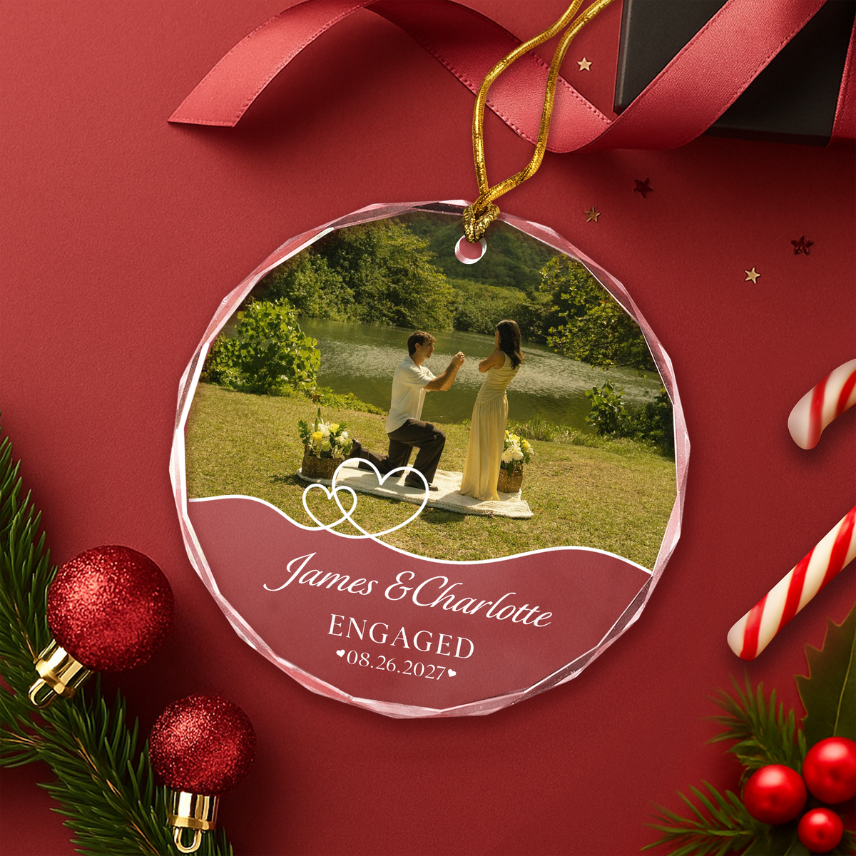 Custom Photo Engaged Glass Ornament – Personalized Engagement Christmas Gift For Couples TH10 170691