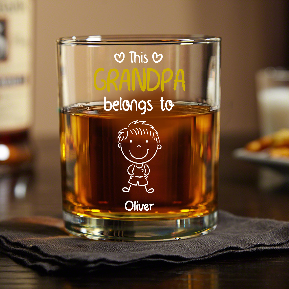 This Grandpa Belongs To Us Whiskey Glass Personalized Gift For Family HO82 894762