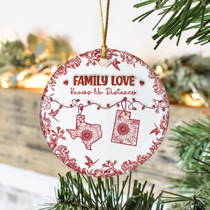 Personalized Family Love Knows No Distance Toile De Jouy Style Ceramic Ornament HO82 894834
